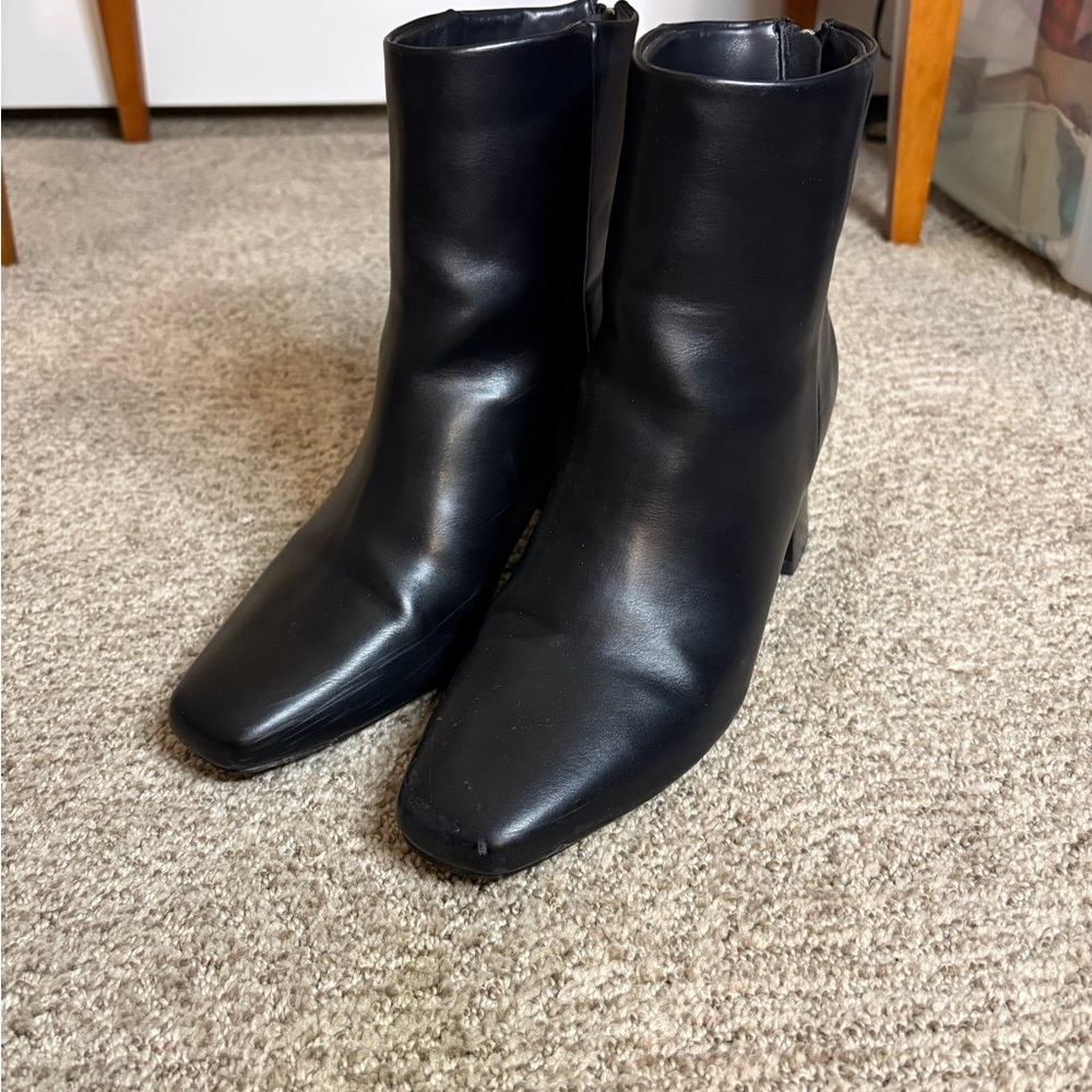 Black Pleather Heeled Ankle Boots